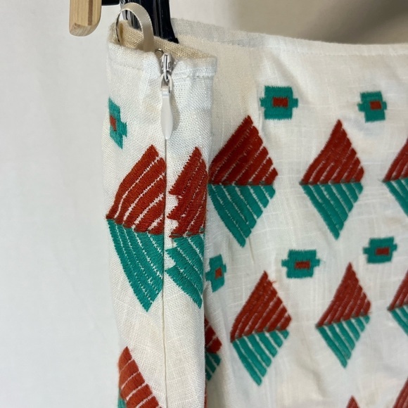 NWT THML Brea Embroidered Mini Skirt Stitch Fix Teal Green Linen Blend Size L - Picture 6 of 9